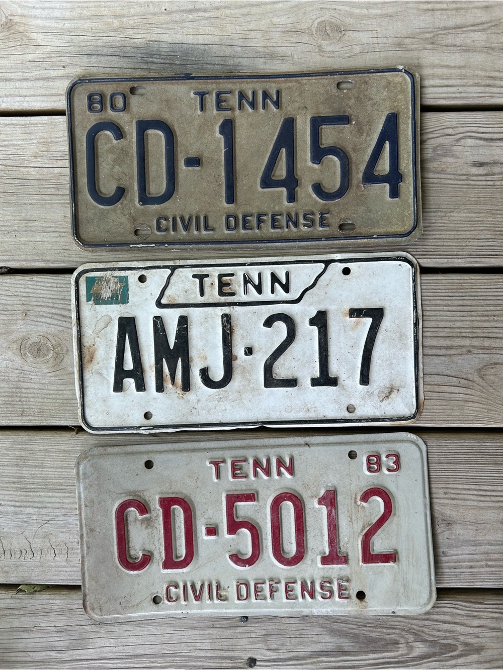Vintage Tennessee License Plate Trio - Civil Defense & AMJ